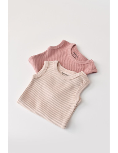 UP-BC-CSYM11107-0,Set de 2 body-uri fara maneci din bumbac organic si modal - Roz/Blush