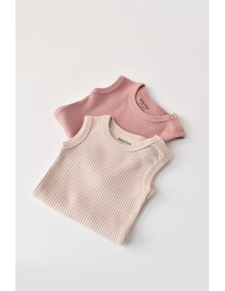 UP-BC-CSYM11107-0,Set de 2 body-uri fara maneci din bumbac organic si modal - Roz/Blush