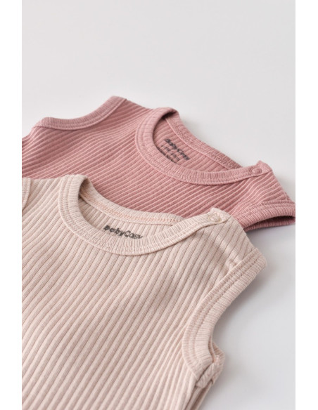 UP-BC-CSYM11107-0,Set de 2 body-uri fara maneci din bumbac organic si modal - Roz/Blush