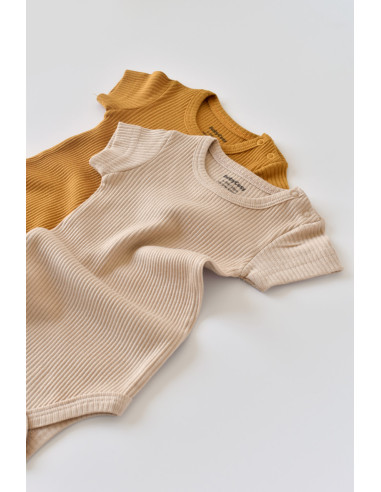 UP-BC-CSYM11204-0,Set de 2 body-uri cu maneca scurta din bumbac organic si modal - Mustar/ Somon