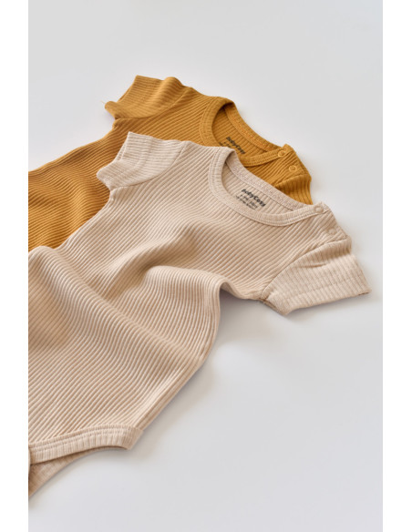 UP-BC-CSYM11204-0,Set de 2 body-uri cu maneca scurta din bumbac organic si modal - Mustar/ Somon