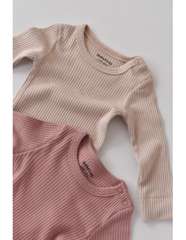 UP-BC-CSYM11307-0,Set de 2 body-uri cu maneca lunga din bumbac organic si modal - Roz/Blush