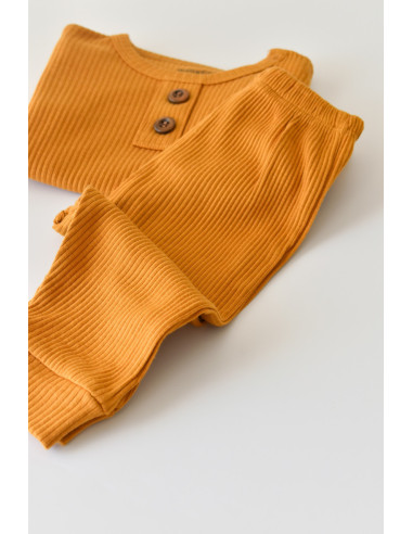 UP-BC-CSYM11500-3,Set bluzita cu maneca lunga si panataloni lungi din bumbac organic si modal - Mustar