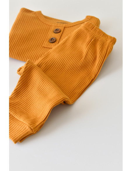 UP-BC-CSYM11500-3,Set bluzita cu maneca lunga si panataloni lungi din bumbac organic si modal - Mustar