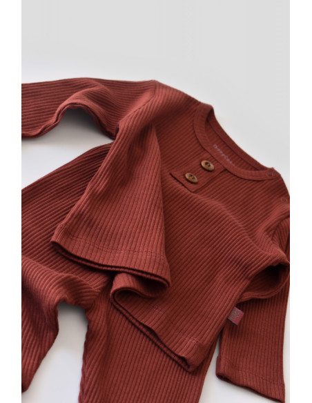 UP-BC-CSYM11501-3,Set bluzita cu maneca lunga si panataloni lungi din bumbac organic si modal - Caramiziu