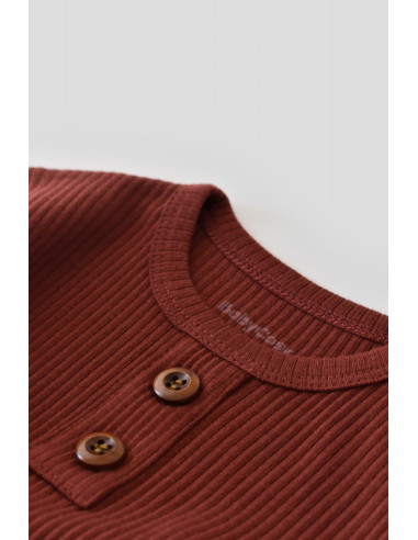 UP-BC-CSYM11501-3,Set bluzita cu maneca lunga si panataloni lungi din bumbac organic si modal - Caramiziu
