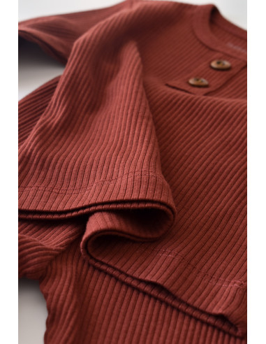 UP-BC-CSYM11501-3,Set bluzita cu maneca lunga si panataloni lungi din bumbac organic si modal - Caramiziu