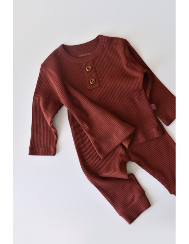 UP-BC-CSYM11501-3,Set bluzita cu maneca lunga si panataloni lungi din bumbac organic si modal - Caramiziu
