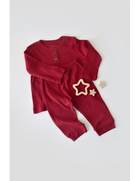 UP-BC-CSYM11502-3,Set bluzita cu maneca lunga si panataloni lungi din bumbac organic si modal - Rosu