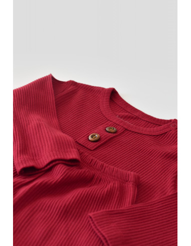 UP-BC-CSYM11502-3,Set bluzita cu maneca lunga si panataloni lungi din bumbac organic si modal - Rosu