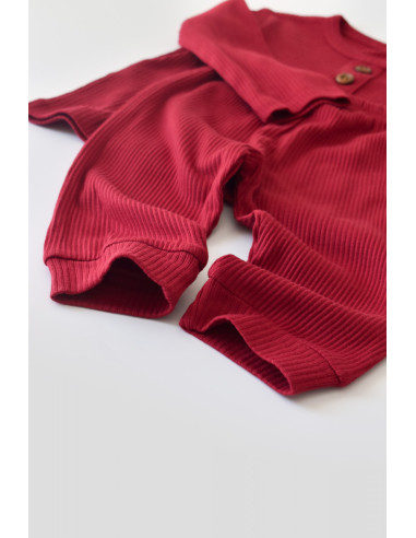 UP-BC-CSYM11502-3,Set bluzita cu maneca lunga si panataloni lungi din bumbac organic si modal - Rosu