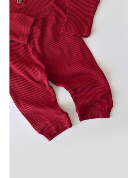 UP-BC-CSYM11502-3,Set bluzita cu maneca lunga si panataloni lungi din bumbac organic si modal - Rosu