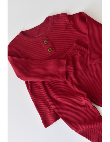 UP-BC-CSYM11502-3,Set bluzita cu maneca lunga si panataloni lungi din bumbac organic si modal - Rosu