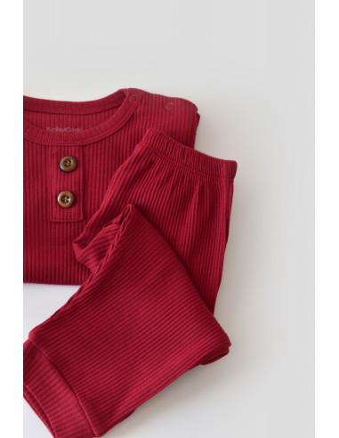 UP-BC-CSYM11502-3,Set bluzita cu maneca lunga si panataloni lungi din bumbac organic si modal - Rosu