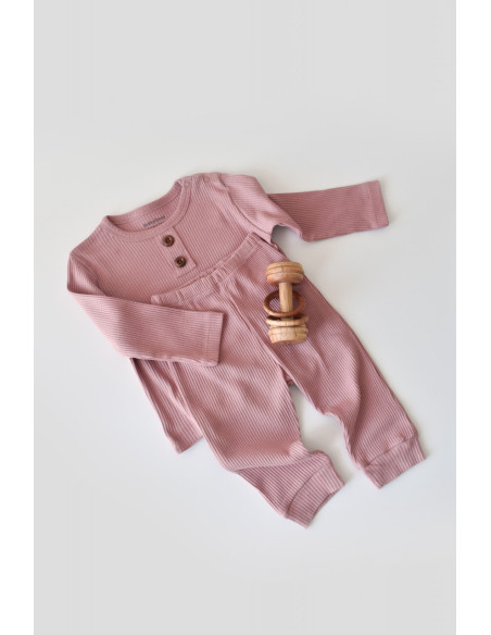 UP-BC-CSYM11503-6,Set bluzita cu maneca lunga si panataloni lungi din bumbac organic si modal - Roz