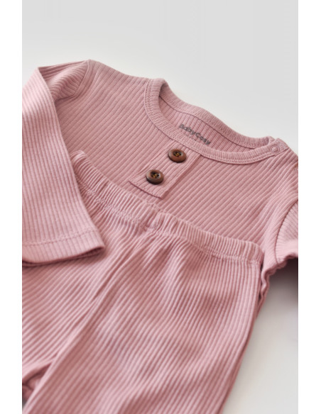 UP-BC-CSYM11503-6,Set bluzita cu maneca lunga si panataloni lungi din bumbac organic si modal - Roz