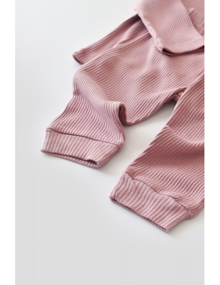 UP-BC-CSYM11503-6,Set bluzita cu maneca lunga si panataloni lungi din bumbac organic si modal - Roz
