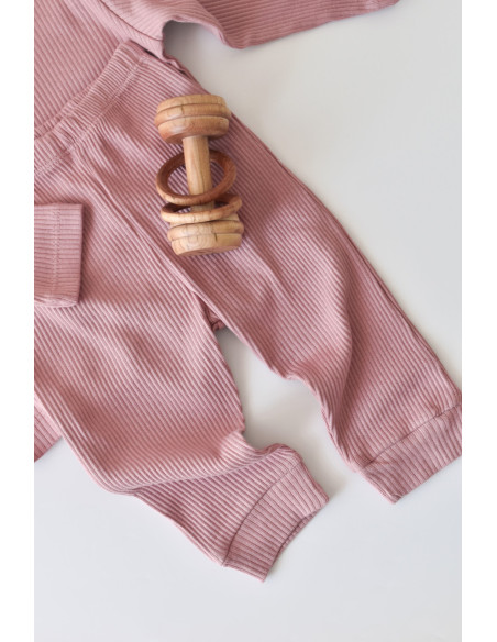 UP-BC-CSYM11503-6,Set bluzita cu maneca lunga si panataloni lungi din bumbac organic si modal - Roz
