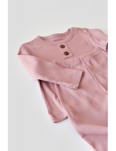 UP-BC-CSYM11503-6,Set bluzita cu maneca lunga si panataloni lungi din bumbac organic si modal - Roz