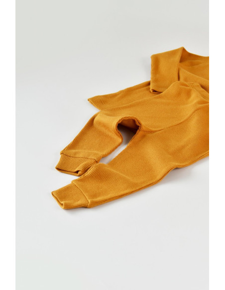 UP-BC-CSYM21500-3,Set 3 piese: bluzita cu maneca lunga, panataloni lungi si caciulita din bumbac organic si modal - Mustar