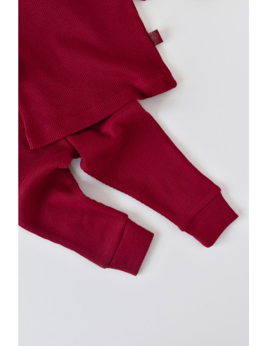 UP-BC-CSYM21502-3,Set 3 piese: bluzita cu maneca lunga, panataloni lungi si caciulita din bumbac organic si modal - Rosu