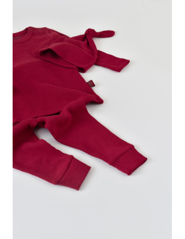 UP-BC-CSYM21502-3,Set 3 piese: bluzita cu maneca lunga, panataloni lungi si caciulita din bumbac organic si modal - Rosu