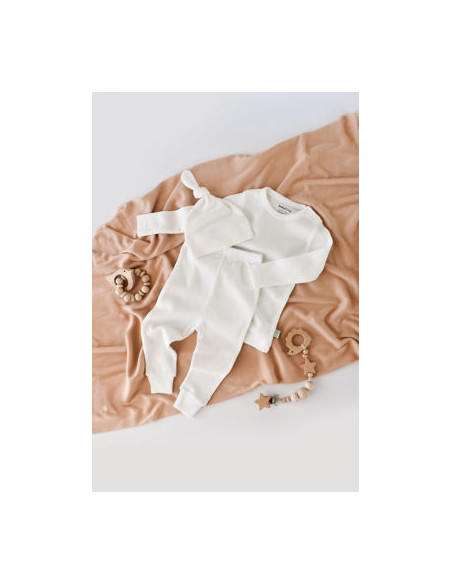 UP-BC-CSYM21510-3,Set 3 piese: bluzita cu maneca lunga, panataloni lungi si caciulita din bumbac organic si modal - Ecru, Baby C