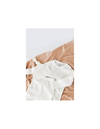 UP-BC-CSYM21510-3,Set 3 piese: bluzita cu maneca lunga, panataloni lungi si caciulita din bumbac organic si modal - Ecru, Baby C