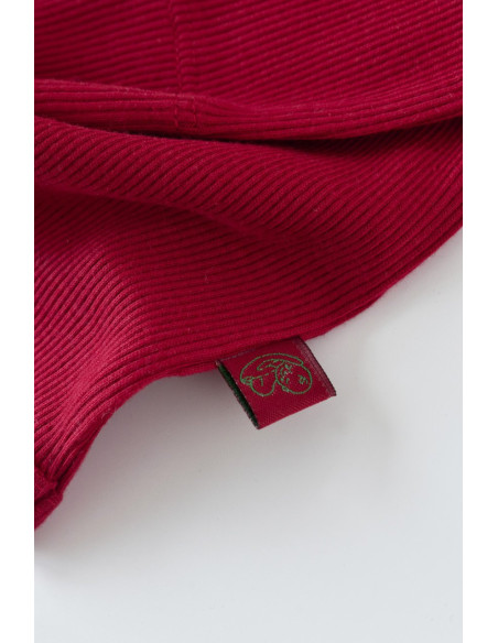 UP-BC-CSYM23502-6,Set 3 piese: body cu maneca lunga, panataloni lungi cu botosei si caciulita din bumbac organic si modal - Rosu