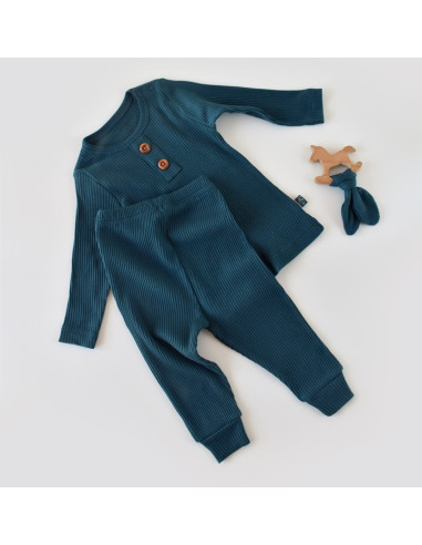 UP-BC-CSYM11508-9,Set bluzita cu maneca lunga si panataloni lungi din bumbac organic si modal - Bleumarin