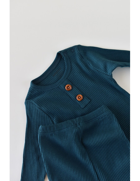 UP-BC-CSYM11508-9,Set bluzita cu maneca lunga si panataloni lungi din bumbac organic si modal - Bleumarin