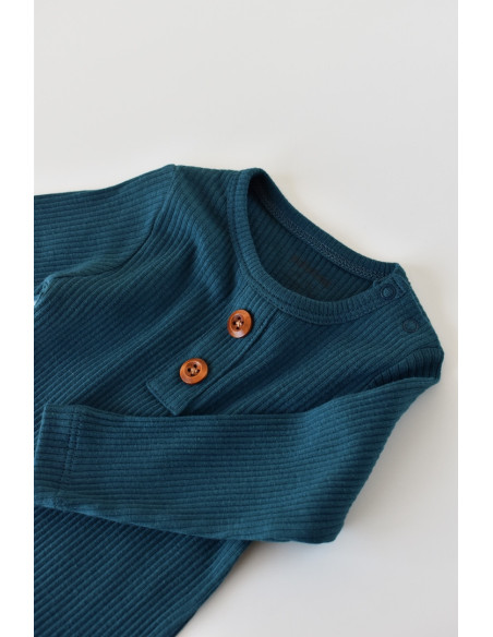 UP-BC-CSYM11508-9,Set bluzita cu maneca lunga si panataloni lungi din bumbac organic si modal - Bleumarin