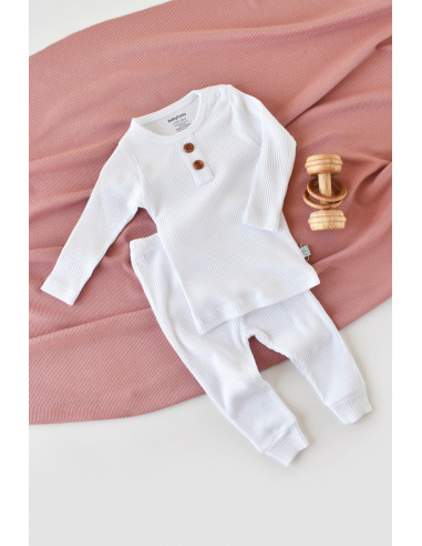 UP-BC-CSYM11511-3,Set bluzita cu maneca lunga si panataloni lungi din bumbac organic si modal - Alb (Marime: 3-6 Luni)