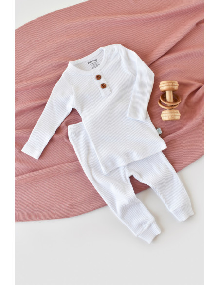 UP-BC-CSYM11511-3,Set bluzita cu maneca lunga si panataloni lungi din bumbac organic si modal - Alb (Marime: 3-6 Luni)
