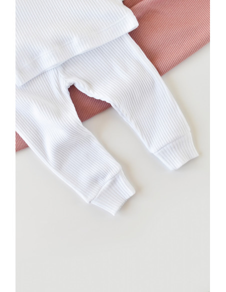 UP-BC-CSYM11511-3,Set bluzita cu maneca lunga si panataloni lungi din bumbac organic si modal - Alb (Marime: 3-6 Luni)