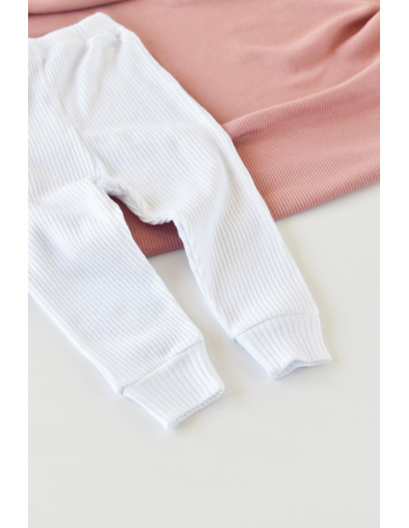 UP-BC-CSYM11511-3,Set bluzita cu maneca lunga si panataloni lungi din bumbac organic si modal - Alb (Marime: 3-6 Luni)