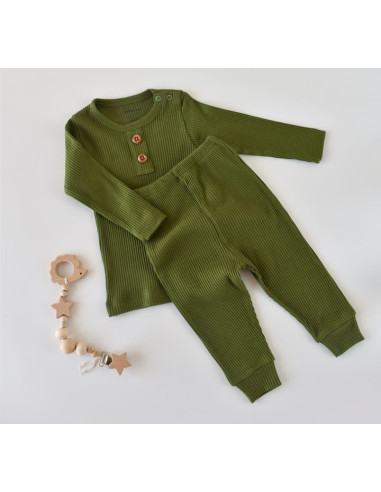 UP-BC-CSYM11512-3,Set bluzita cu maneca lunga si panataloni lungi din bumbac organic si modal - Verde (Marime: 3-6 Luni)