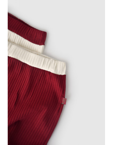 UP-BC-CSYR4001-3,Set 2 pantaloni Ribana Bebe Unisex din bumbac organic si 5%elastan - Ecru/Bordo, Baby Cosy