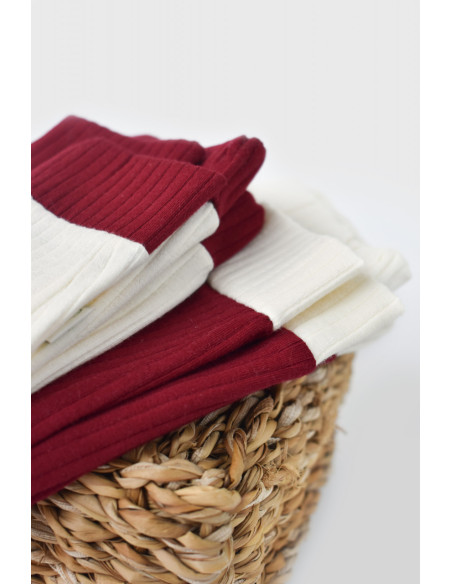 UP-BC-CSYR4001-3,Set 2 pantaloni Ribana Bebe Unisex din bumbac organic si 5%elastan - Ecru/Bordo, Baby Cosy