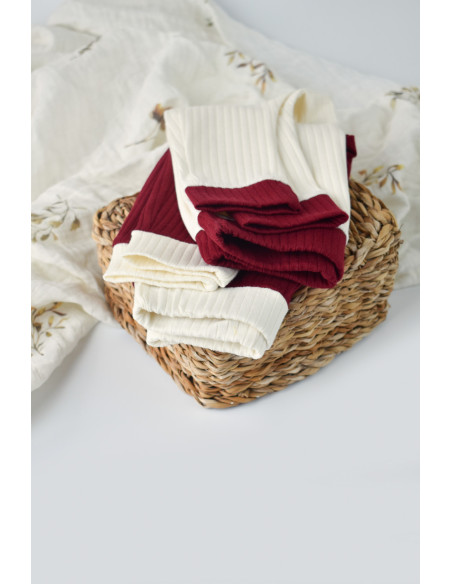 UP-BC-CSYR4001-3,Set 2 pantaloni Ribana Bebe Unisex din bumbac organic si 5%elastan - Ecru/Bordo, Baby Cosy