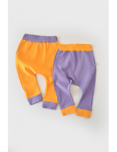 UP-BC-CSYR4002-3,Set 2 pantaloni Ribana Bebe Unisex din bumbac organic si 5%elastan - Galben/Mov