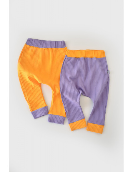 UP-BC-CSYR4002-3,Set 2 pantaloni Ribana Bebe Unisex din bumbac organic si 5%elastan - Galben/Mov
