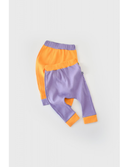 UP-BC-CSYR4002-3,Set 2 pantaloni Ribana Bebe Unisex din bumbac organic si 5%elastan - Galben/Mov
