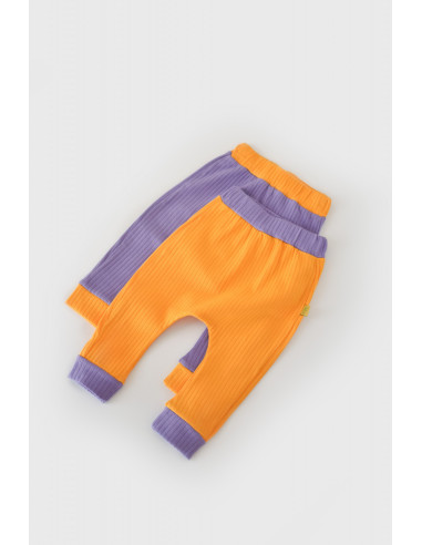 UP-BC-CSYR4002-3,Set 2 pantaloni Ribana Bebe Unisex din bumbac organic si 5%elastan - Galben/Mov