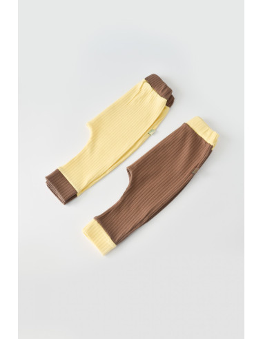 UP-BC-CSYR4003-6,Set 2 pantaloni Ribana Bebe Unisex din bumbac organic si 5%elastan - Vanilie/Maro