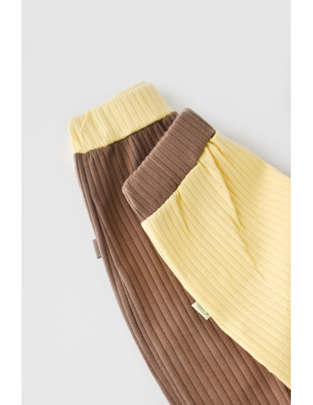 UP-BC-CSYR4003-6,Set 2 pantaloni Ribana Bebe Unisex din bumbac organic si 5%elastan - Vanilie/Maro