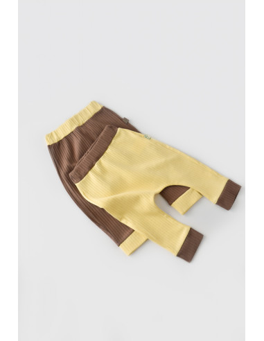 UP-BC-CSYR4003-6,Set 2 pantaloni Ribana Bebe Unisex din bumbac organic si 5%elastan - Vanilie/Maro