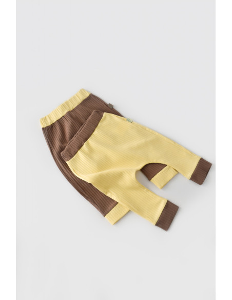 UP-BC-CSYR4003-6,Set 2 pantaloni Ribana Bebe Unisex din bumbac organic si 5%elastan - Vanilie/Maro