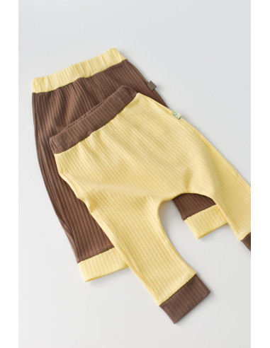 UP-BC-CSYR4003-6,Set 2 pantaloni Ribana Bebe Unisex din bumbac organic si 5%elastan - Vanilie/Maro