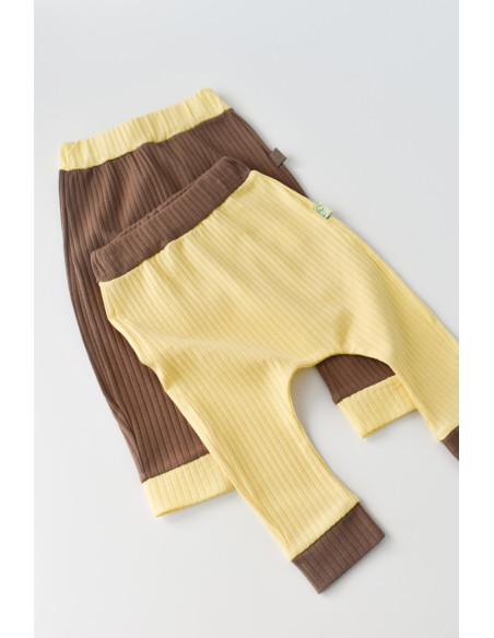 UP-BC-CSYR4003-6,Set 2 pantaloni Ribana Bebe Unisex din bumbac organic si 5%elastan - Vanilie/Maro